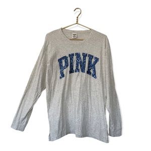 Vintage Pink Victoria’s Secret sequin bling long sleeve shirt top spell out